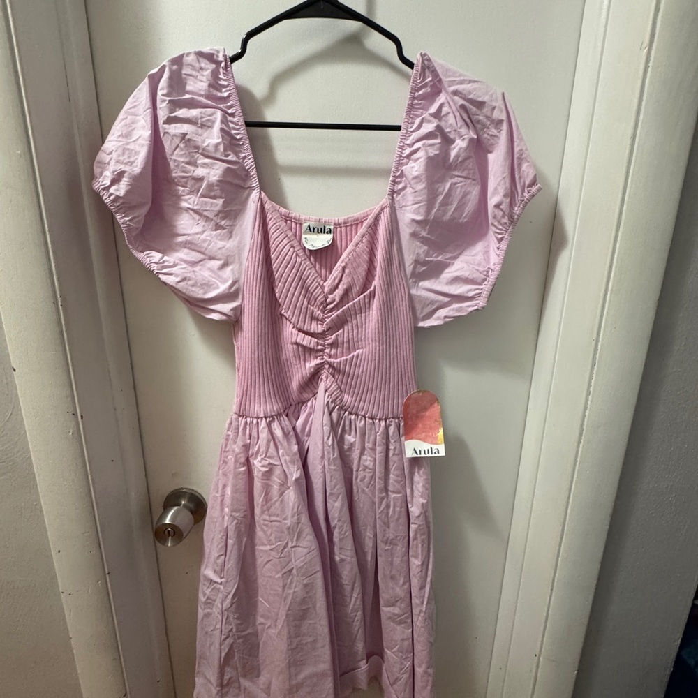 Pink Arula Dress with Puff Sleeves